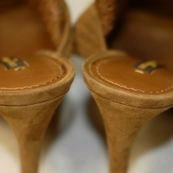 1000$ LOUIS VUITTON LV brown perforated suede open toe heels shoes 38.5 us8.5 - Picture 8 of 8